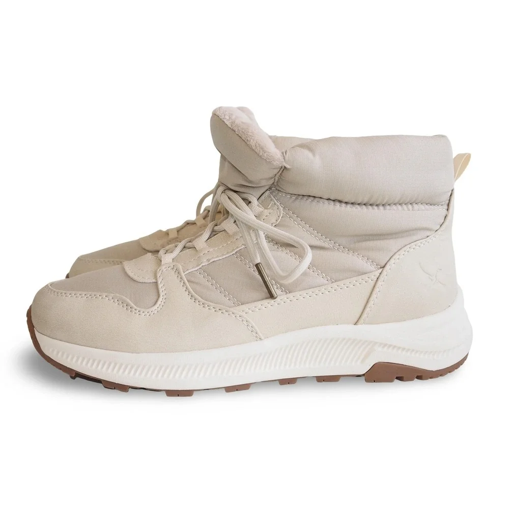 Eddie Bauer Balasana Womens 8M Winter Snow Boots Quilted Faux Fur Lined Beige